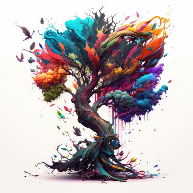 Splash Art Un albero della vita evolutivo AI generativa bianca