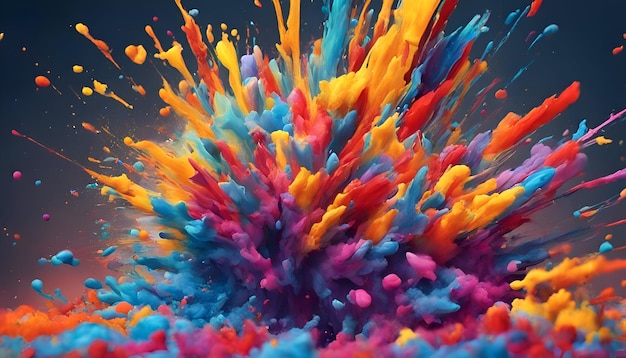 Splash colorati di vernice su uno sfondo nero rendering 3D