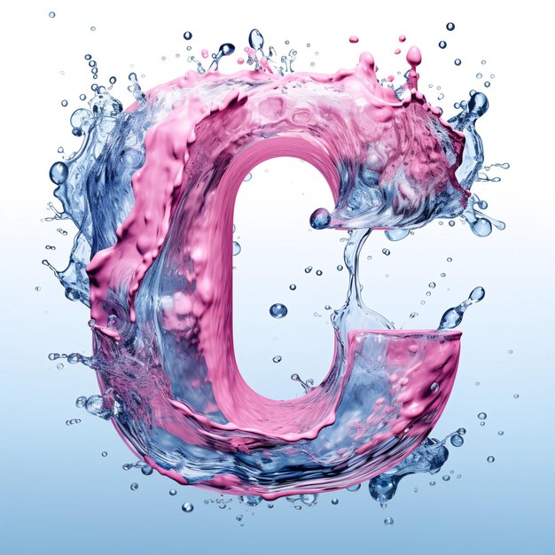 Splash d'acqua vibrante che forma una lettera rosa e blu C