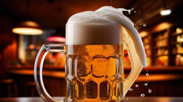 Splash di birra leggera schiumosa in tazza