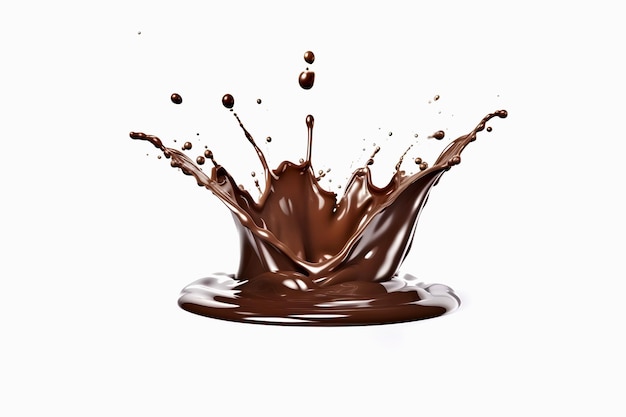 Splash di cioccolato a forma di corona su sfondo bianco AI generativa