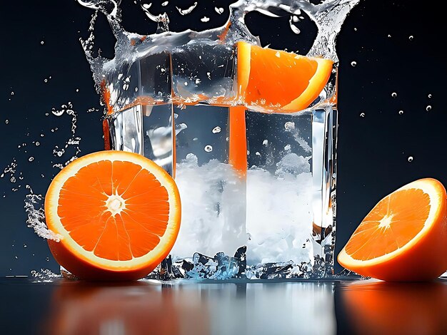 splash di ghiaccio d'acqua fredda arancione ai