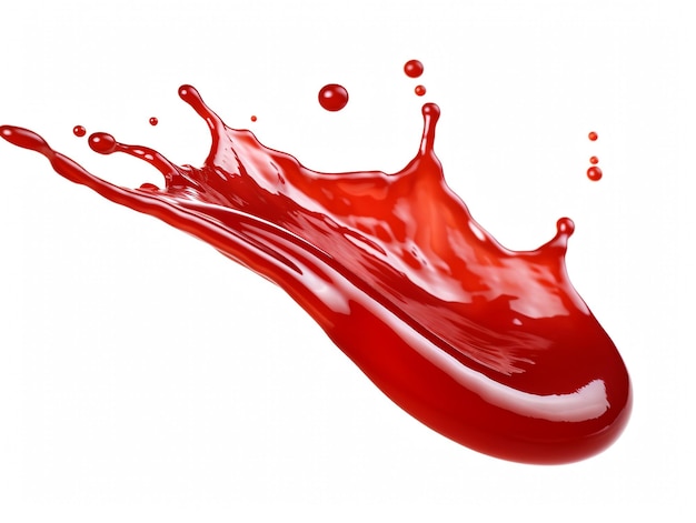 Splash di ketchup di pomodoro rosso su sfondo bianco