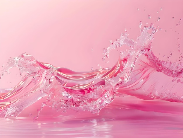 Splash di liquido rosa vivido su superficie lucida