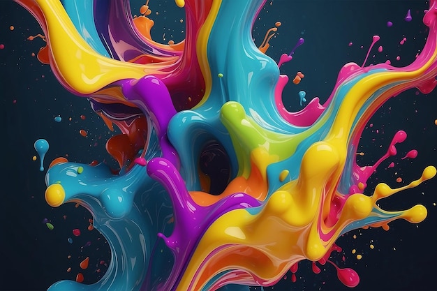 Splash di vernice colorato sfondo astratto arte digitale colorato liquido galleggiante nei colori di tendenza rosa arancione blu e viola ai generare