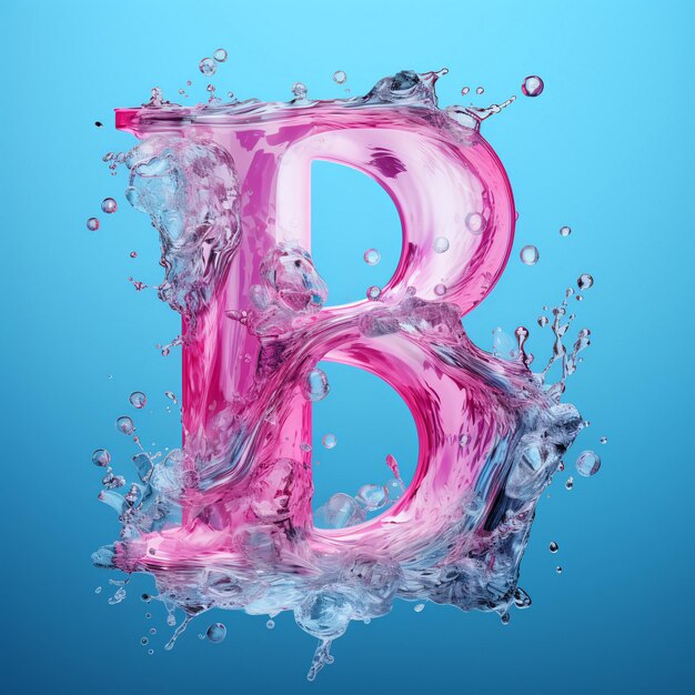 Splash dinamici di liquido rosa e blu che formano la lettera B