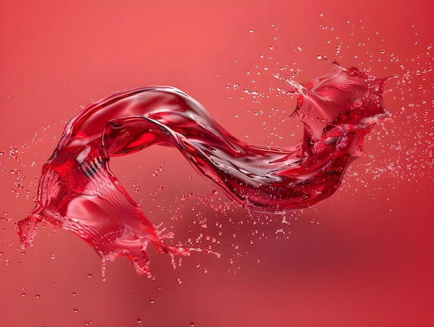 Splash dinamico di liquido rosso su sfondo rosso