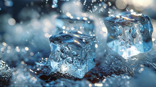 Splashing cubes di ghiaccio rinfrescante e freddo