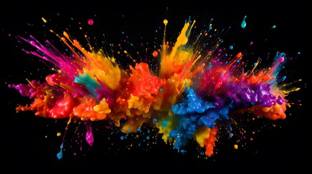 Splatter di vernice colorata astratta con sfondo nero
