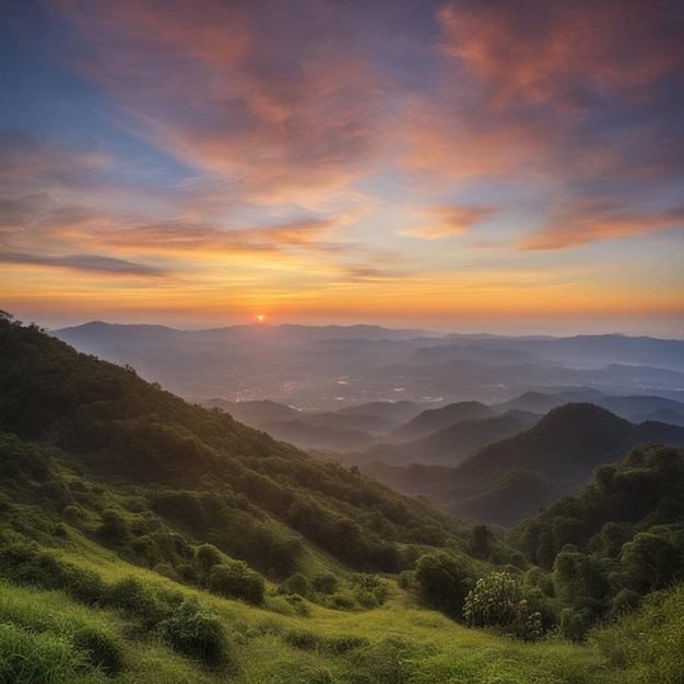 Splendida alba sull'alta montagna di Khaokho, in Thailandia