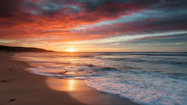 Splendida alba sulla spiaggia e sul mare