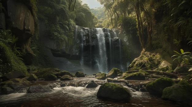 Splendida cascata della foresta profonda in vista panoramica