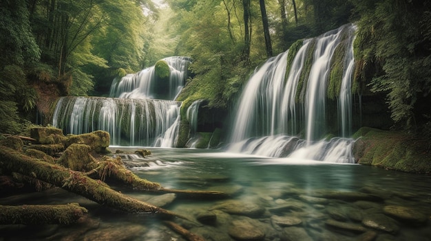 splendida cascata in un ambiente verde lunga esposizione