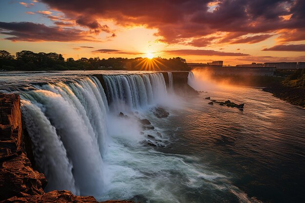 Splendida cascata sotto il maestoso arcobaleno