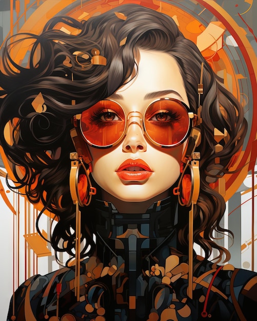 Splendida donna Cyberpunk Ritratto Pittura Biotech occhiali riflessione