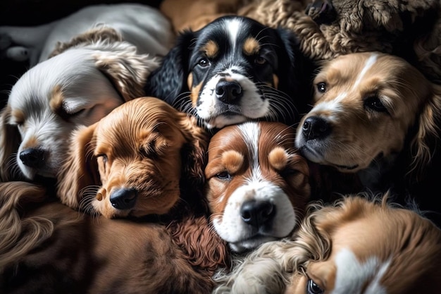 Splendida fotografia di molte razze di cani rilassanti