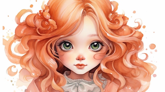 Splendida illustrazione dell'acquerello della ragazza chibi su bgoundack bianco generativo ai