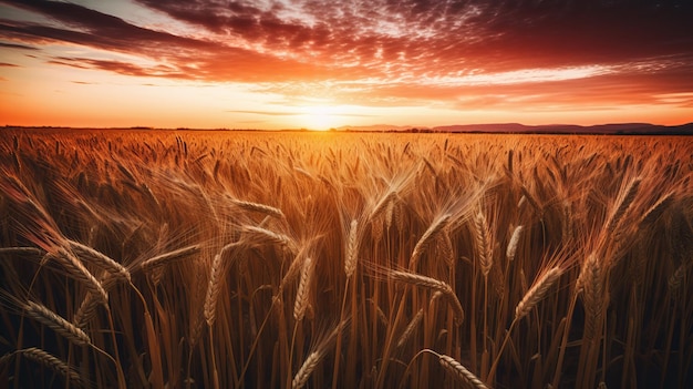 Splendida immagine di un campo di grano durante il tramonto