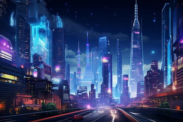 Splendida notte al neon in un'intelligenza artificiale generativa della città cyberpunk