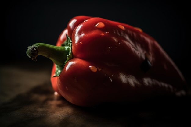 Splendida ripresa macro di un singolo peperoncino rosso vibrante su uno sfondo naturale sfocato