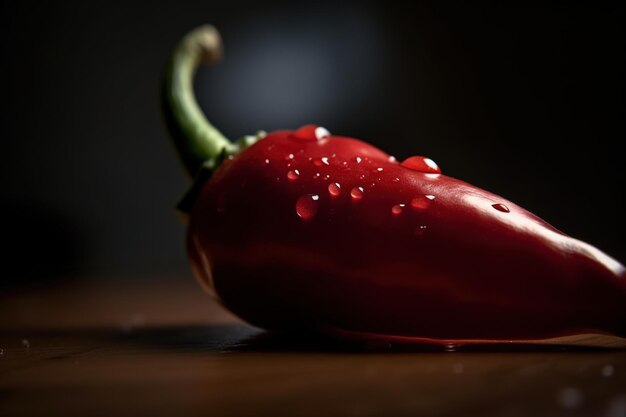 Splendida ripresa macro di un singolo peperoncino rosso vibrante su uno sfondo naturale sfocato