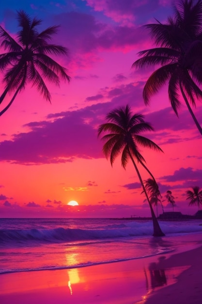 Splendida spiaggia al tramonto con palme