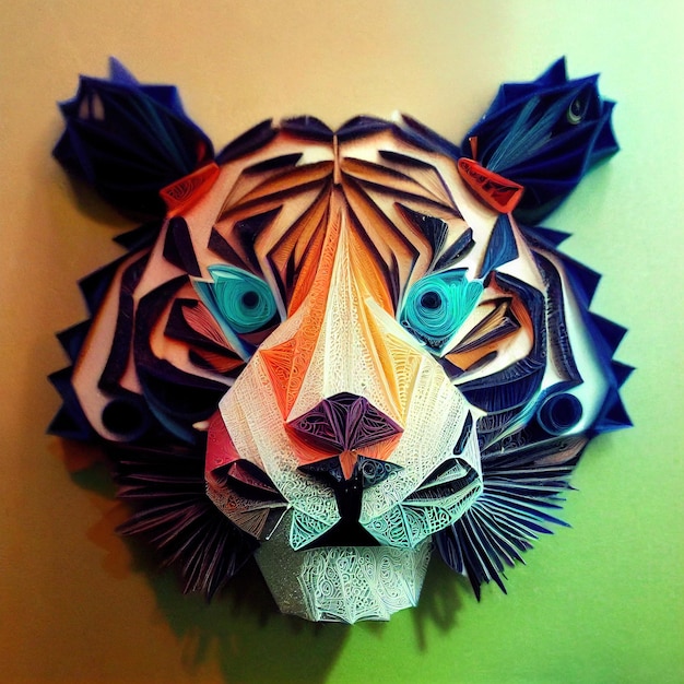 Splendida tigre quilling di carta nell'illustrazione 3D dell'arte digitale