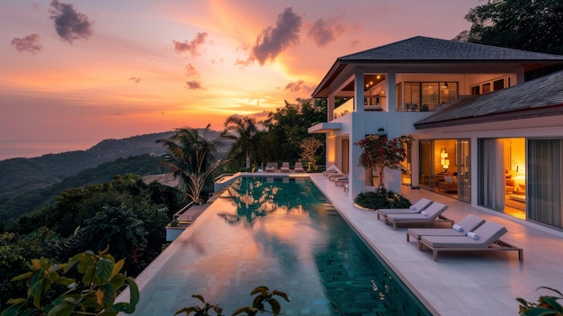 Splendida villa bianca con grandi finestre e piscina con vista sul Mar Nero