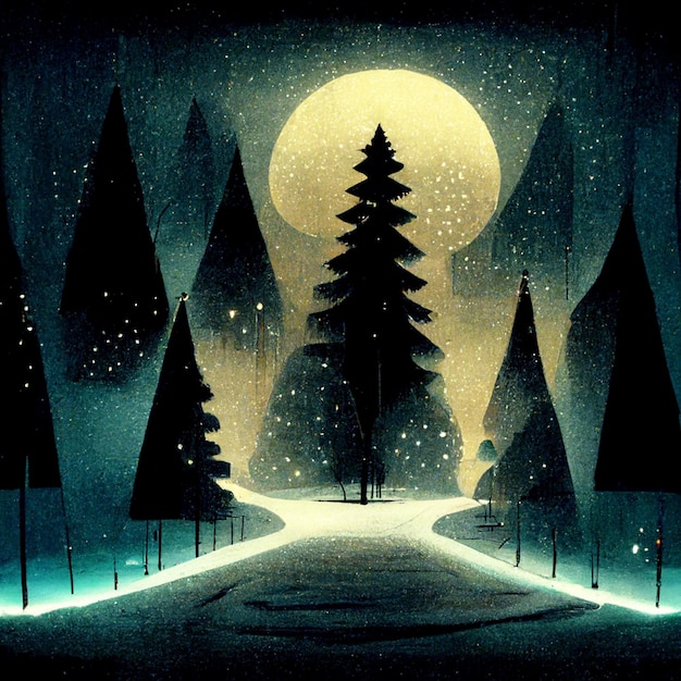 Splendida vista degli abeti rossi innevati in una serata gelida Natura favolosa illustrazione generata dal digitale