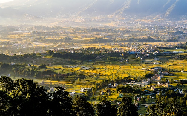 Splendida vista del paesaggio di risaie a Kathmandu Nepal