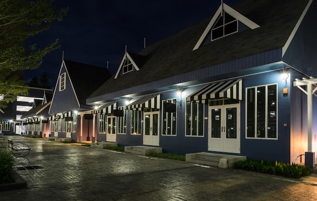 Splendida vista della casa in stile olandese illuminata di notte