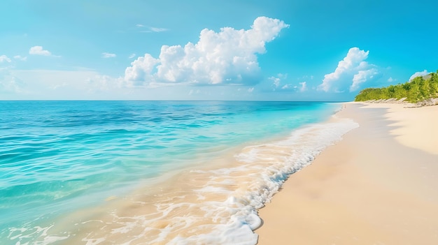 Splendida vista della spiaggia con sabbia bianca e acqua blu Scena rilassante e tranquilla Ottima per vacanze e viaggi