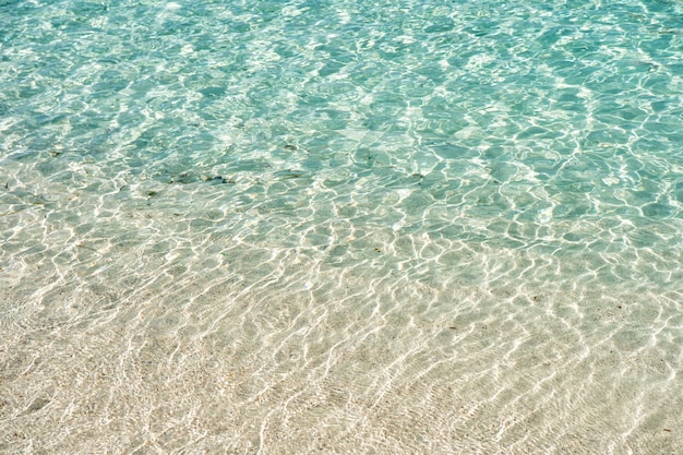 Splendida vista marina sulla linea della costa del mare con acqua di surf ondulata pulita sulla spiaggia sabbiosa in una giornata di sole come sfondo naturale