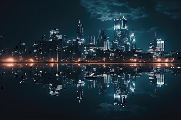 Splendida vista notturna dello skyline della città Le luci notturne della città generano AI