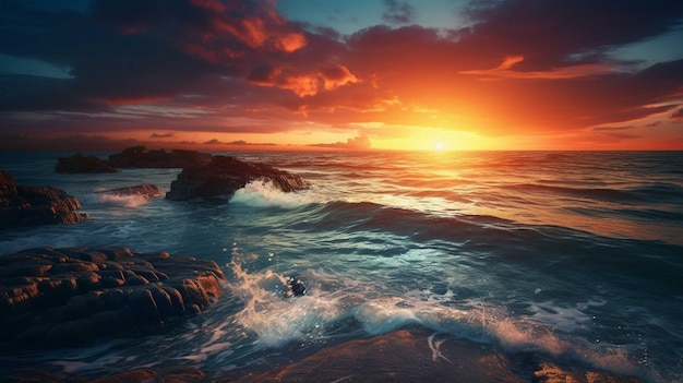 Splendida vista sul mare al tramonto 4K fotografia realistica V3