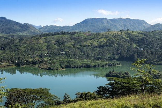 Splendidamente paesaggio dello Sri Lanka. bel cielo blu e montagne a Ceylon