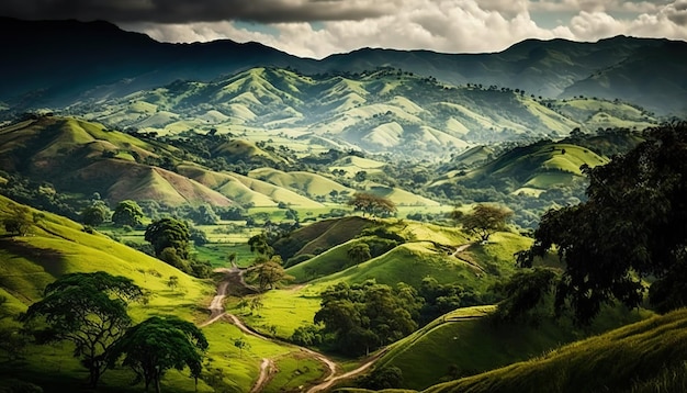 Splendide colline verdi nella campagna del Costa Rica