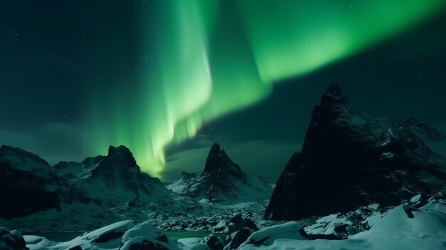 Splendide luci dell'aurora verde sul paesaggio roccioso