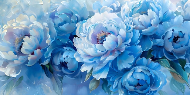 Splendide peonie blu chiaro prendono il centro dell'attenzione in uno sfondo affascinante Concept Floral Elegance Closeup Beauty Affascinanti Peonie Blu chiaro Delight Sbalorditivo sfondo floreale