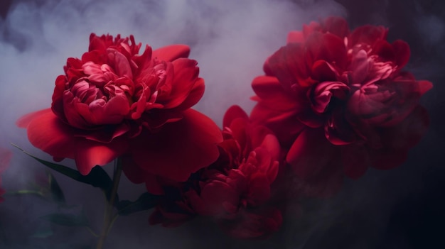 Splendide peonie rosso scuro su uno sfondo scuro sfondo floreale spazio per testo o design