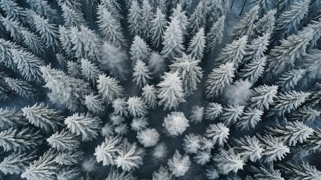 Splendidi alberi coperti di neve in una foresta invernale AI generativa