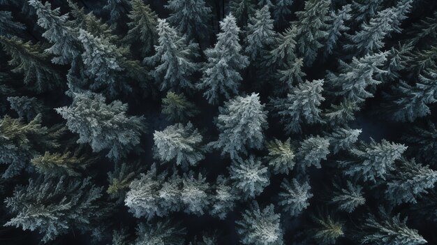 Splendidi alberi coperti di neve in una foresta invernale AI generativa