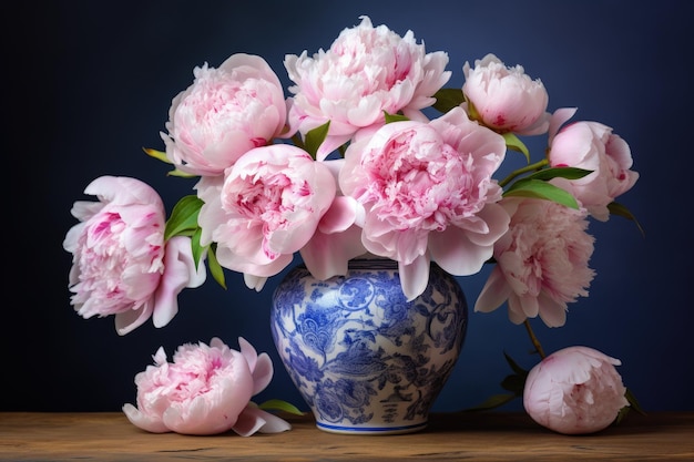 Splendidi fiori di peonia in vaso sul tavolo