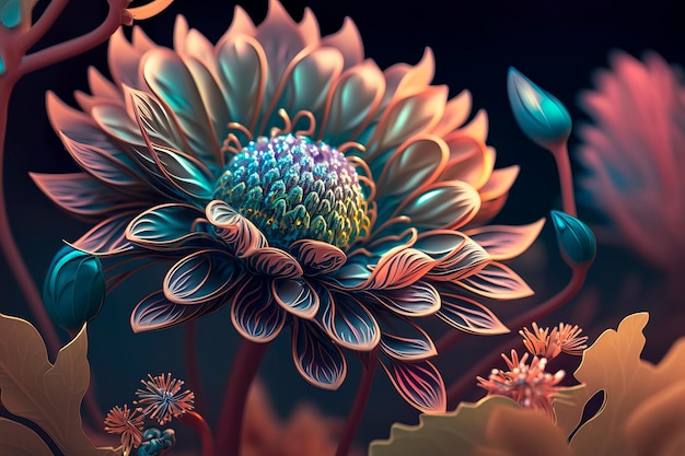 Splendidi fiori unici in stile fiore fantasy AI generativa