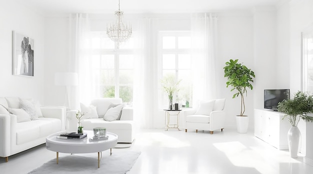 Splendidi interni del soggiorno con pareti bianche