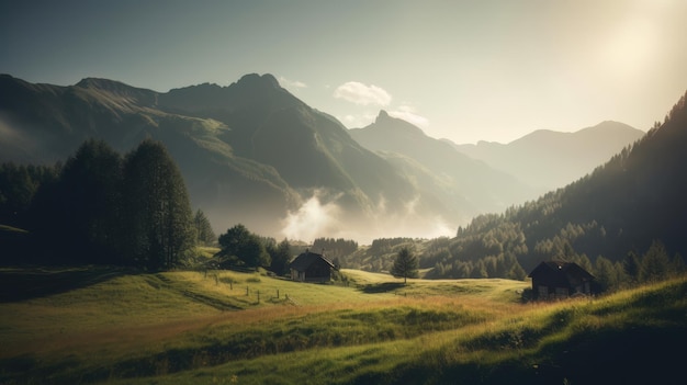Splendidi paesaggi panoramici con montagne in Europa IA generativa