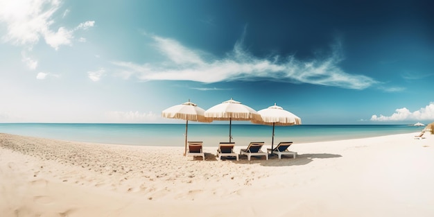 Splendidi scenari tropicali lettini Vista mare di sabbia bianca con calma e relax all'orizzonte
