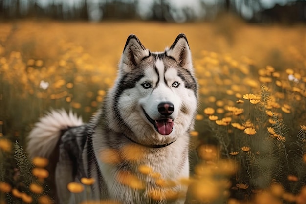 Splendido cane husky su un campo