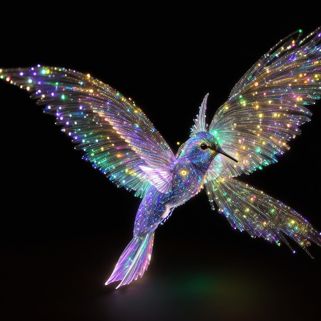 Splendido colibrì realizzato in fibra illuminata ai generata