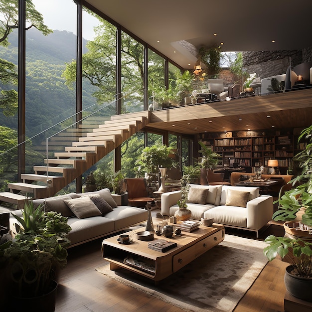 Splendido design degli interni con vista naturale